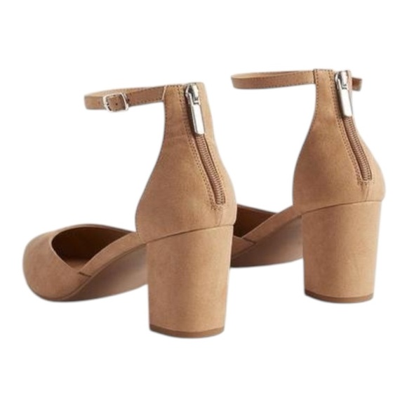 Torrid Pointed Toe Block Heel Pump Tan Faux Suede Ankle Strap Extra Wide Width - Picture 2 of 10